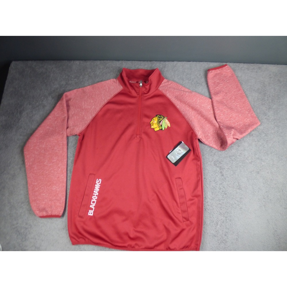 NHL Chicago Blackhawks Mens Medium Red Quarter Zip Pullover Sweatshirt NEW